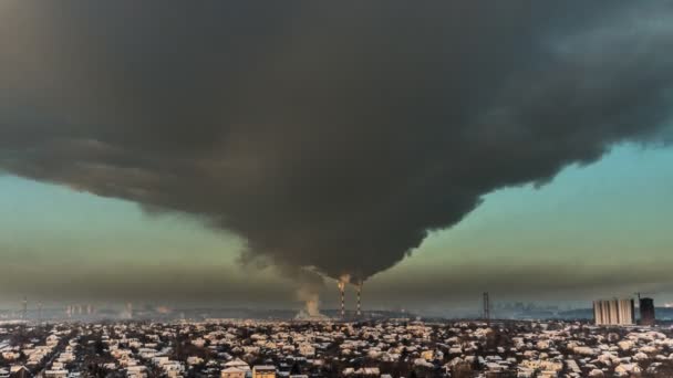 Smokestack Ten Gelen Duman Timelapse Ekolojik Katastrophy Kışın Şafak Köyün — Stok video