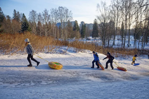 Russia San Pietroburgo Gennaio 2021 Shuvalov Park Slittino Alta Montagna — Foto Stock