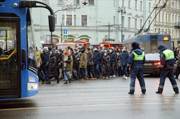 Rusia San Petersburgo Enero 2021 Manifestación Apoyo Alexei Naval Gente — Foto de Stock