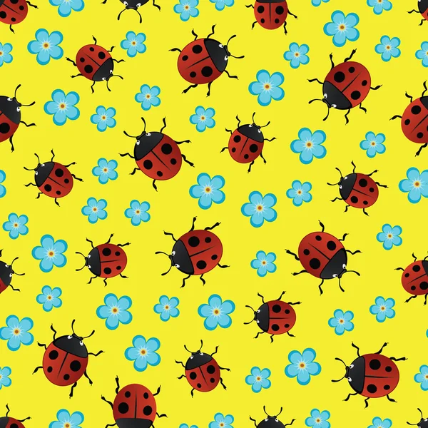 Modèle sans couture avec des coccinelles et des fleurs — Image vectorielle