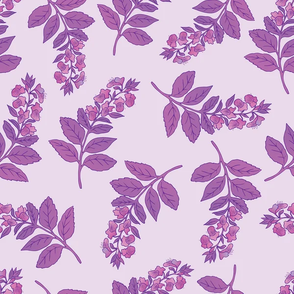 Motif sans couture avec basilic violet — Image vectorielle