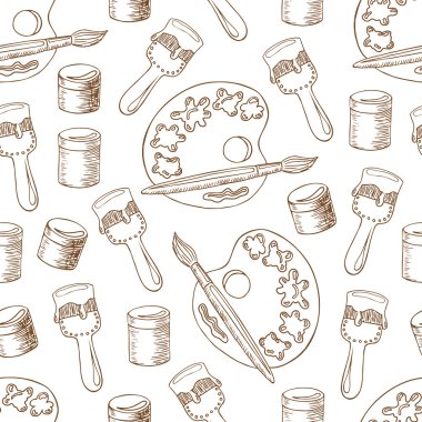 Boya fırçaları, boyalar ve paletleri ile Seamless Modeli