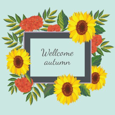 ile sonbahar ayçiçeği ve rowanberries