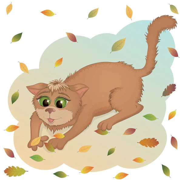 Illustration of a funny cat with big green eyes — Stock Vector