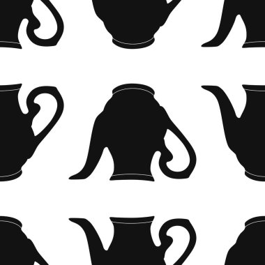 Beyaz arkaplanda siyah vazo ile vektör grafiksiz desen