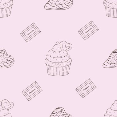 Farklı tatlı ve keklerle vektör grafik kusursuz desen - 01