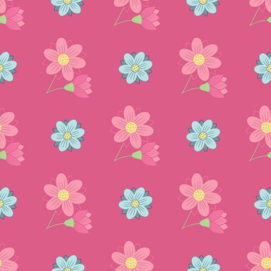 Parlak arkaplanda yaz çiçekleri olan vektör grafik kusursuz desen