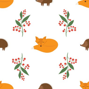 Beyaz arka planda hayvanlarla vektör grafik kusursuz desen