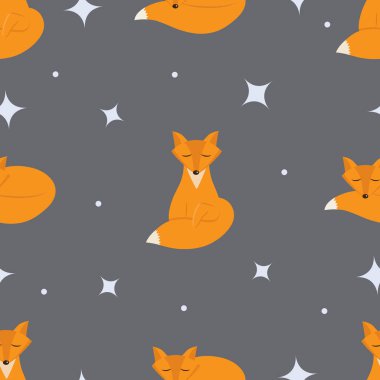 Orman hayvanları koleksiyonu. Gri arkaplanda şirin tilkiler olan vektör grafiksiz desen