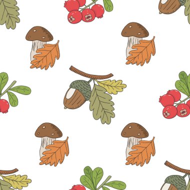 Beyaz arkaplanda vektör grafik kusursuz sonbahar doğa koleksiyonu