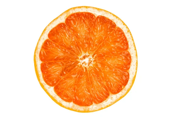 Rebanada redonda de naranja sabrosa madura aislada en blanco — Foto de Stock