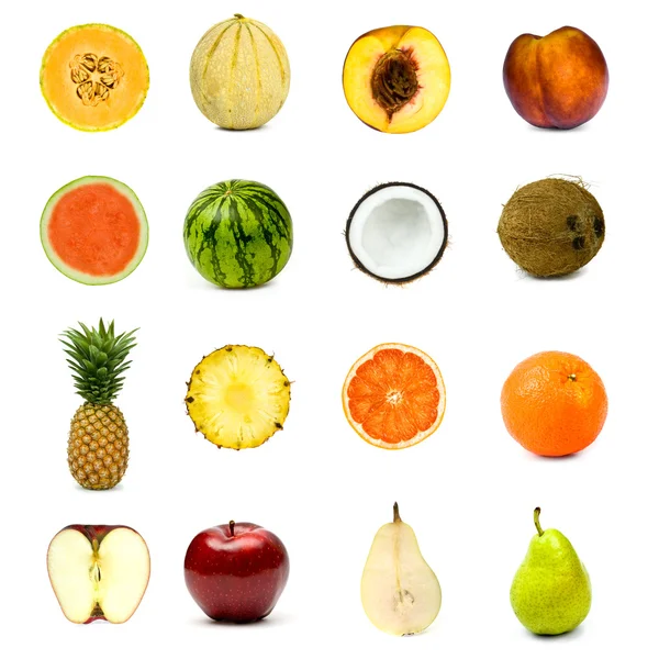 Conjunto de diferentes composiciones de frutas aisladas en blanco — Foto de Stock