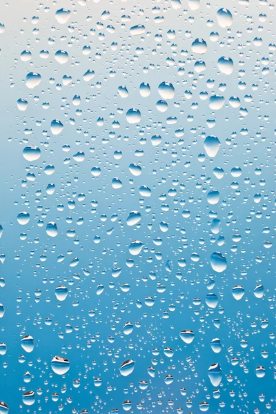 Condensation drops on glass with blue backgroung — Stock Photo, Image