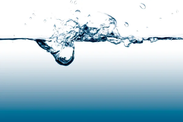 Vattenlinjen med stänk och bubblor med blå och vit bakgrund — Stockfoto