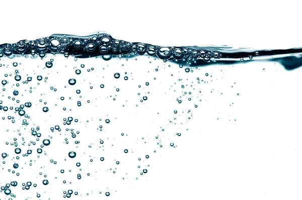 Vattenlinjen med stänk och bubblor med blå och vit bakgrund — Stockfoto