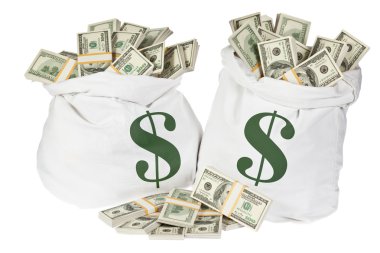 iki paket üzerinde beyaz izole yüz dolar para