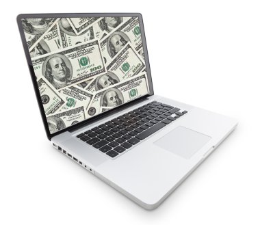 yüz dolar üzerinde beyaz izole monitör ile modern dizüstü bilgisayar