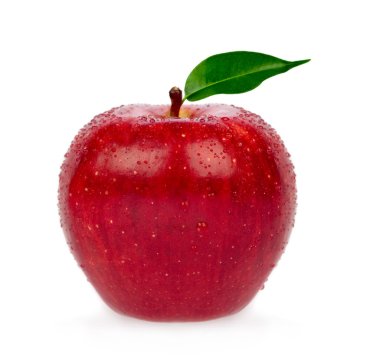 fresh red apple with leaf isolated on white clipart