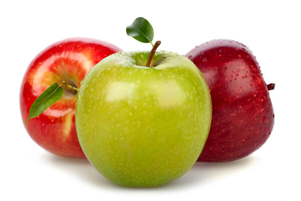 red green apples group isolated on white