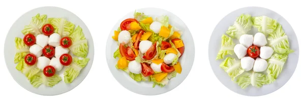 Insalata sana con composizione di mozzarella insieme isolato su bianco — Foto Stock