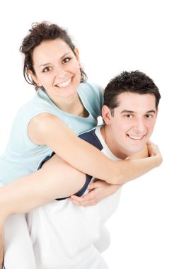 genç güzel çift birlikte beyaz izole fitness yapmak