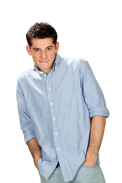 Hombre sonriente guapo con camisa aislada en blanco —  Fotos de Stock