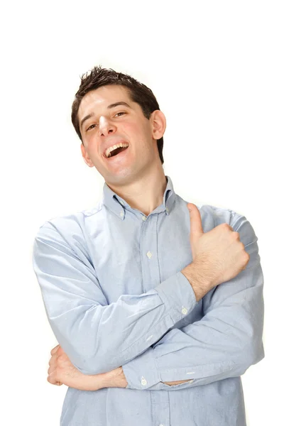 Bel homme souriant avec chemise isolée sur blanc — Photo