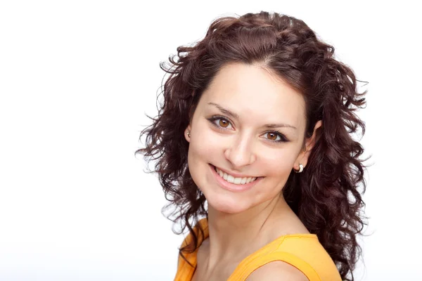 Beautiful smile young brunette girl portrait isolated on white — Stock Photo, Image