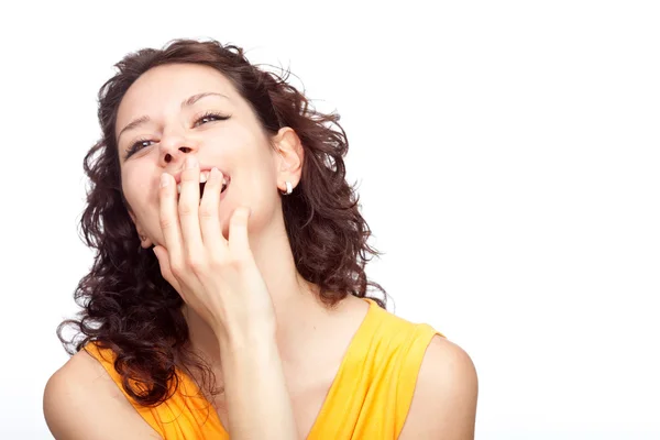 Bonito sorriso jovem morena menina retrato isolado no branco — Fotografia de Stock