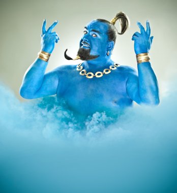 genie of the lamp with smoke isolated on grey clipart