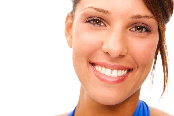 Bela aptidão desportiva morena menina retrato isolado no branco — Fotografia de Stock