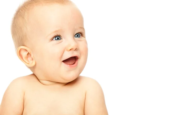 Красиве світле волосся блакитні очі дитина ізольована на білому — стокове фото
