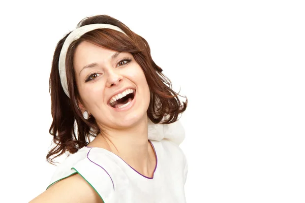 Hermoso vintage sonriente chica retrato aislado en blanco — Foto de Stock