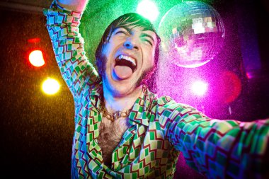 dancing funny vintage man have fun at club clipart