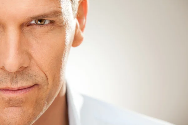 Hombre guapo con camisa medio retrato aislado en gris —  Fotos de Stock