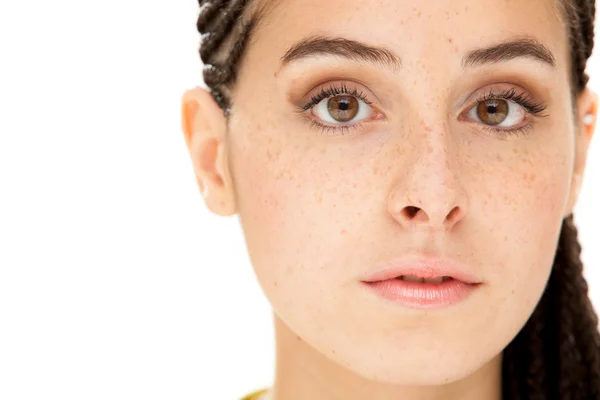 Beautiful dread young woman portrait isolated on white — Stock Photo, Image