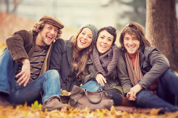 Gruppo di amici che si divertono al parco in autunno — Foto Stock