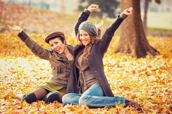 Group of girl friend having fun at the park in autumn Stock Picture