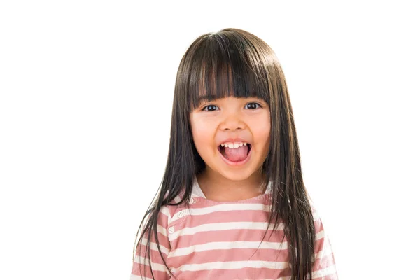 Asiático sorrindo pequena menina retrato isolado no branco — Fotografia de Stock