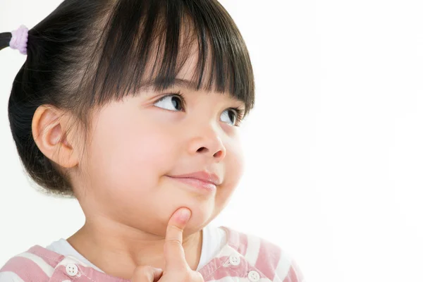 Asiático reflexivo niña con pigtail aislado en blanco — Foto de Stock