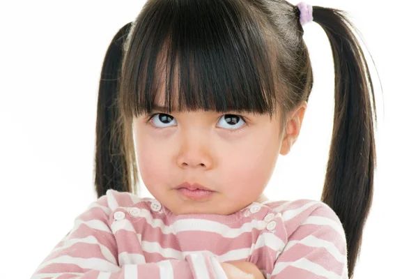 Asiático enojado niña con pigtail aislado en blanco —  Fotos de Stock