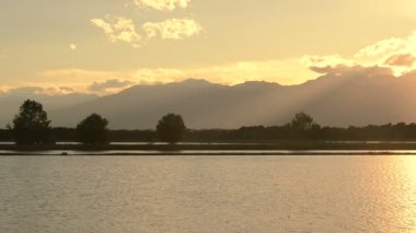 Gün batımında vercelli İtalyan pirinç alanları 