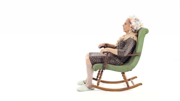 Grandmother have fun on rocking chair — Stock Video