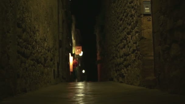 Vier vrienden van de multi-etnische zijn wandelen 's nachts — Stockvideo