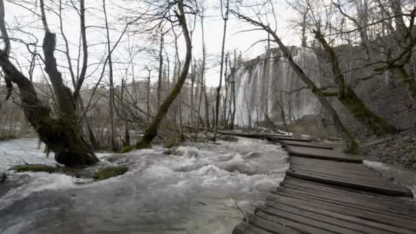 Point of view Unesco word heritage plitvice lakes national park waterfall — Stock Video
