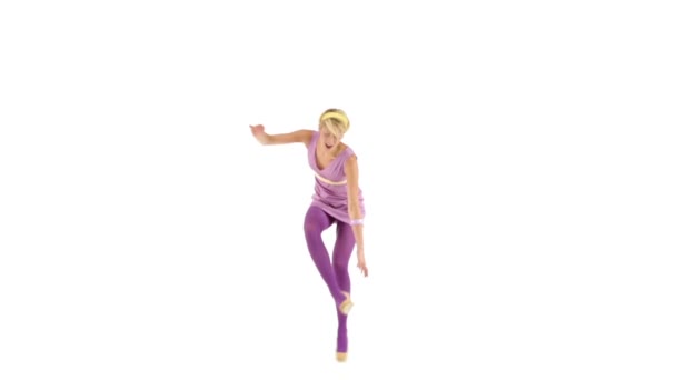 Young blonde girl wearing purple clothes — Stock Video