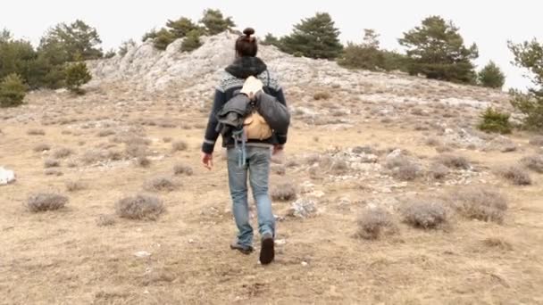 Dağlarda yürüyen adam — Stok video