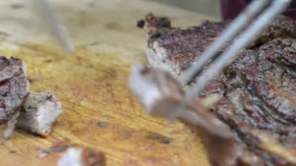 Grilled meat sliced — Stock Video