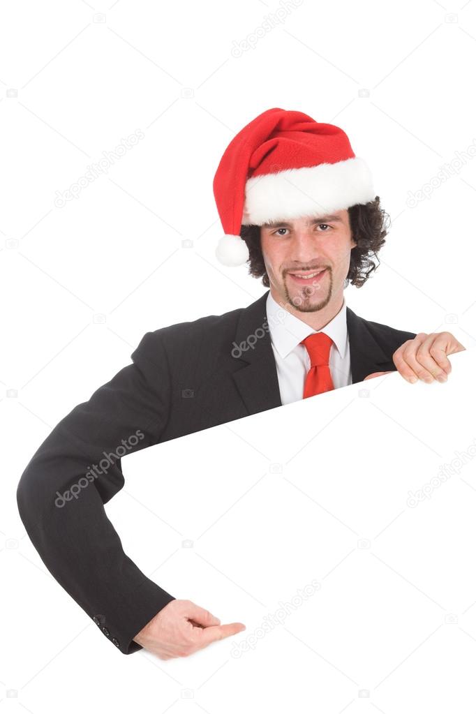  businessman with santa hat holding  paper