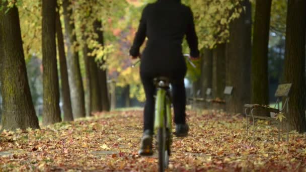 Vrouw rijdt fiets — Stockvideo